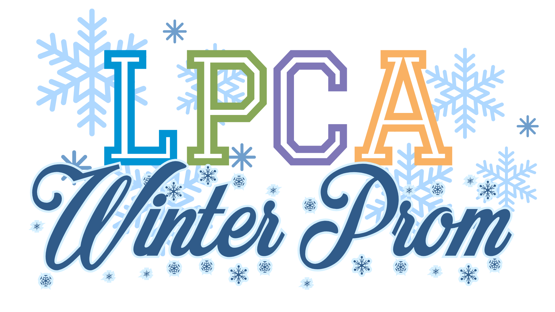 LPCA Winter Prom title treatment with snowflakes